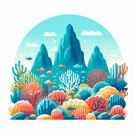 Coral reef and fish. Underwater world. Vector illustration.のイラスト素材