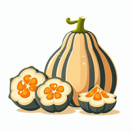Pumpkin fruit vector illustration isolated on white background. Cartoon style.のイラスト素材