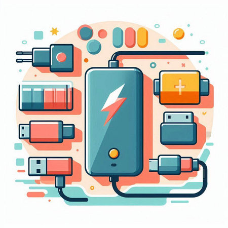 Smartphone battery charging. Flat design vector illustration. Mobile phone charger.のイラスト素材