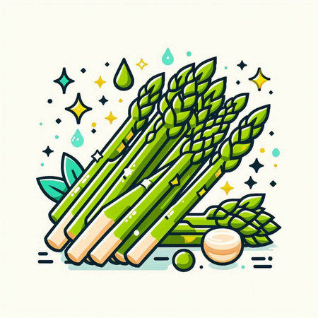 Vector illustration of fresh green asparagus vegetable in flat line art style.のイラスト素材