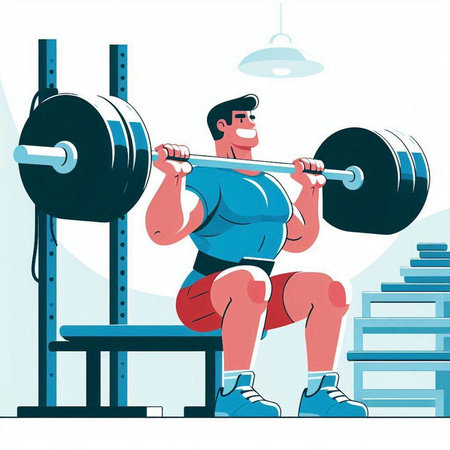 Vector illustration of a young man lifting a barbell in the gymのイラスト素材