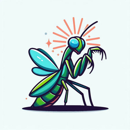 Praying mantis, hand drawn vector illustration in cartoon styleのイラスト素材