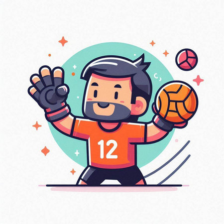 Cartoon man playing volleyball. Vector illustration in a flat style.のイラスト素材