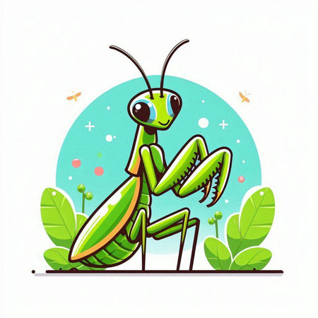 Praying mantis in cartoon style. Vector illustration of insect.のイラスト素材
