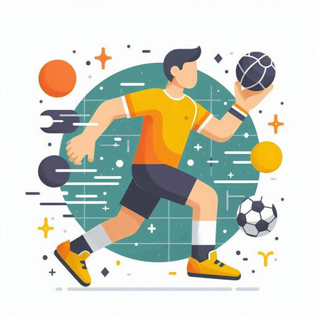 Soccer player with ball on white background. Flat style vector illustration.のイラスト素材