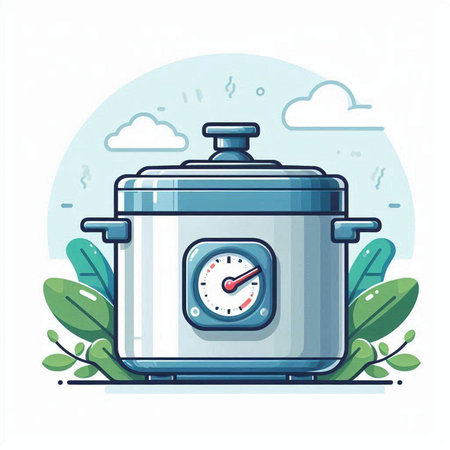 Vector illustration of a stainless steel cooking pot with a speedometer.のイラスト素材