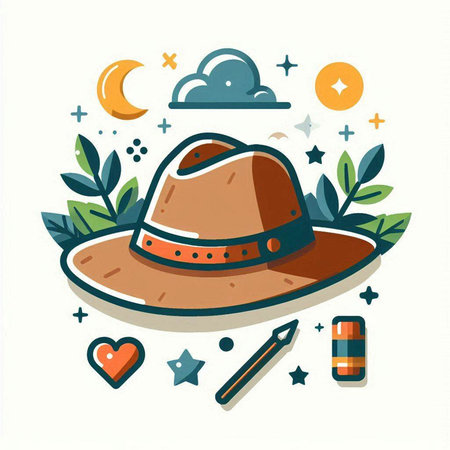 Cowboy hat with stars, moon and sun. Vector illustration.のイラスト素材