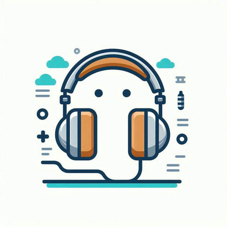 Headphones icon. Vector illustration of a man listening to music.のイラスト素材