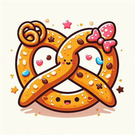 Cute cartoon pretzels with icing and sprinkles. Vector illustration.のイラスト素材