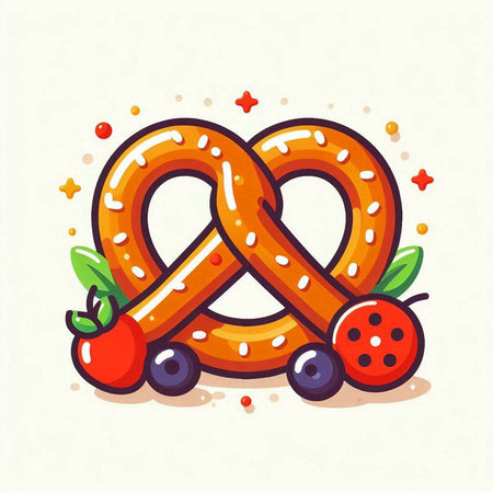 Bavarian pretzel with berries and apples. Vector illustration.のイラスト素材