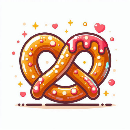 Bavarian pretzel with sweet glaze. Vector illustration.のイラスト素材