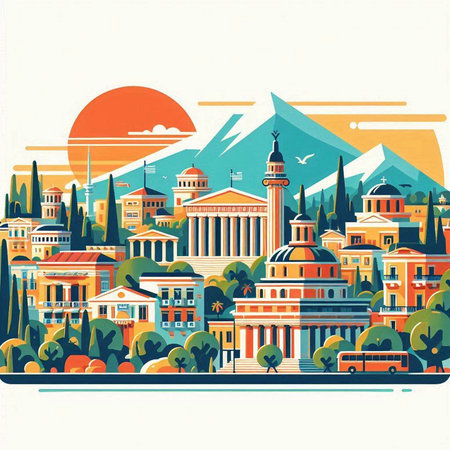 Cityscape of Athens, Greece. Vector illustration in retro style.のイラスト素材