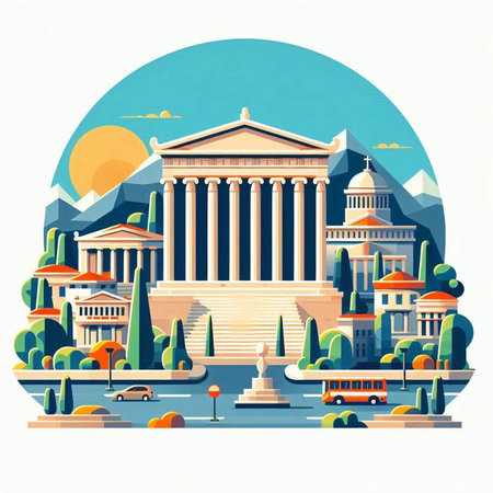 Athens Greece famous landmark. Vector illustration in flat design style.のイラスト素材