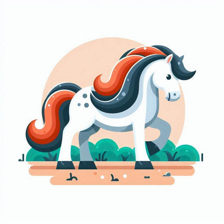Horse in the field. Vector illustration in flat cartoon style.のイラスト素材
