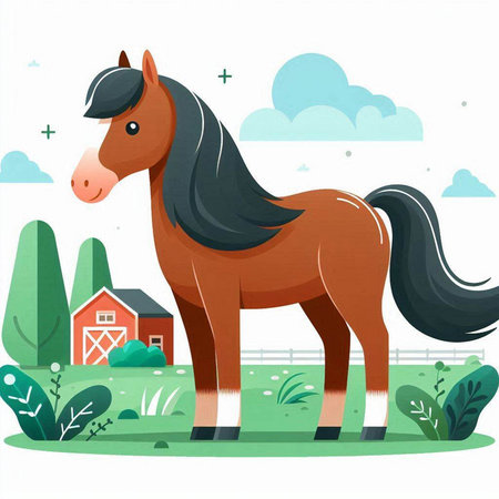 Cartoon horse on the farm. Vector illustration for your design.のイラスト素材
