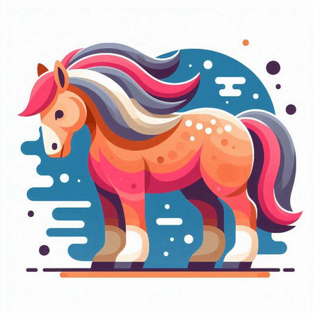 Horse vector illustration. Colorful cartoon horse with flowing mane.のイラスト素材