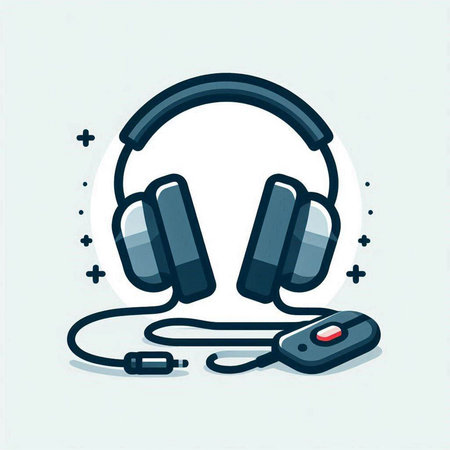 Headphones and mouse, vector line icon, illustration, flat designのイラスト素材