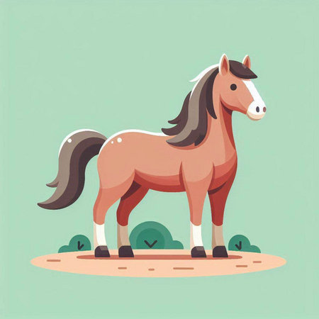 Horse in the field. Vector illustration in a flat style.のイラスト素材