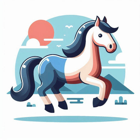 Horse running on the road. Vector illustration in flat style.のイラスト素材