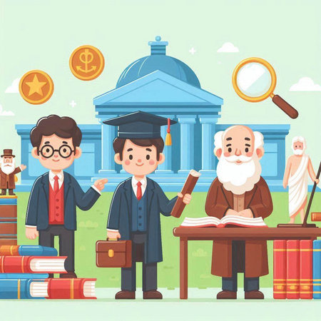 Law and justice concept. Cartoon vector illustration of judge, attorney, jurist, judge, judge, bookkeeper, lawyer.のイラスト素材
