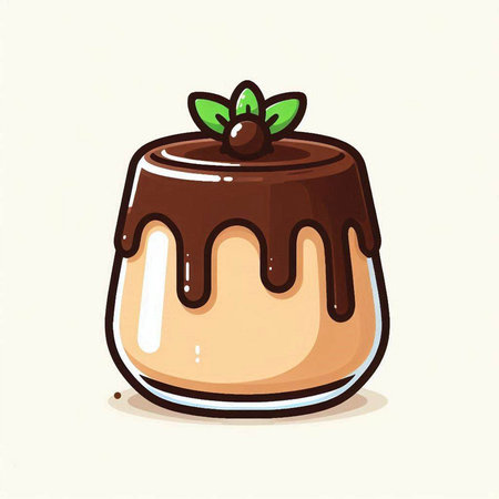 Chocolate pudding with mint. Vector illustration of a chocolate pudding.のイラスト素材