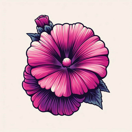 Hibiscus flower vector illustration. Hand drawn pink flower.のイラスト素材