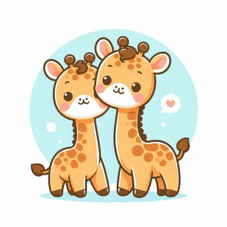 Cute couple of giraffes isolated on white background. Vector illustration.のイラスト素材