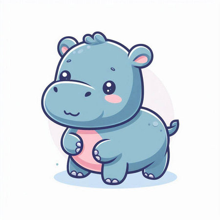 Cute cartoon hippo. Vector illustration isolated on white background.のイラスト素材