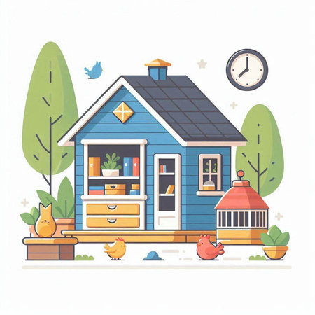 Vector illustration of house in cartoon style. House in flat design.のイラスト素材