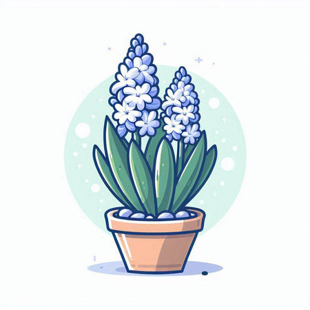 Blue hyacinths in a pot. Hand drawn vector illustration.のイラスト素材