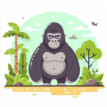 Gorilla in the jungle. Flat design. Vector illustration.のイラスト素材