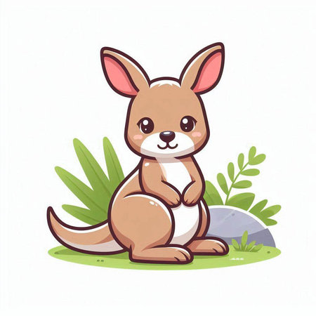 Kangaroo sitting on the grass. Vector illustration of cute kangaroo.のイラスト素材