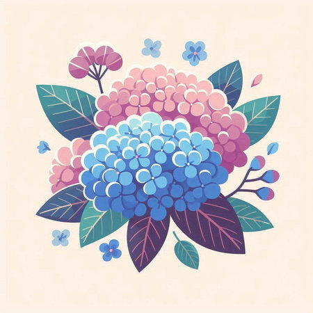 Hydrangea flower bouquet. Vector illustration in retro style.のイラスト素材
