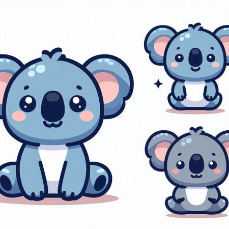 Cute cartoon koala character with different emotions. Vector illustration.のイラスト素材