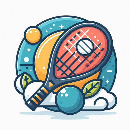 Tennis racket with ball and ball. Colorful vector illustration.のイラスト素材