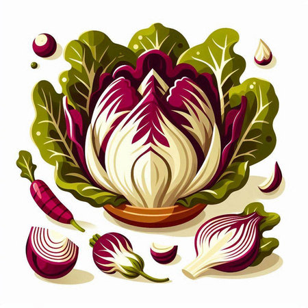 Illustration of radicchio in a bowl. Vector illustration.のイラスト素材