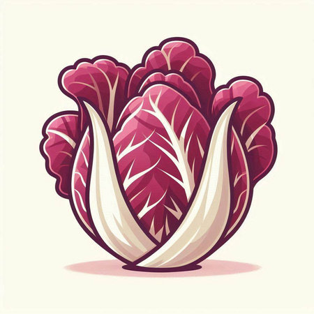 Illustration of a fresh red chinese cabbage on a white backgroundのイラスト素材