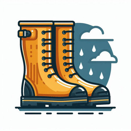 Rubber boots with rain drops. Vector illustration in flat style.のイラスト素材