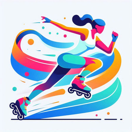 Roller skater in motion. Vector illustration. Colorful background.のイラスト素材