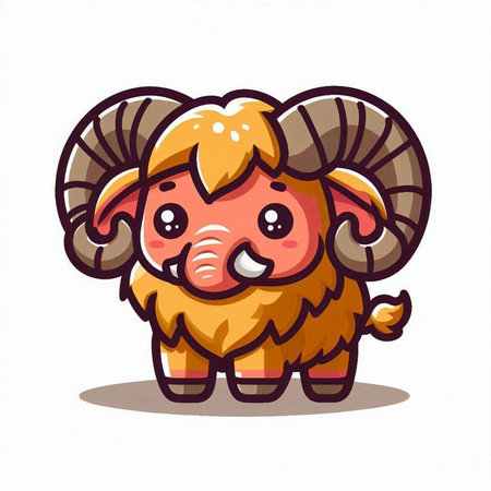 Cute cartoon ram with big horns isolated on white background. Vector illustration.のイラスト素材