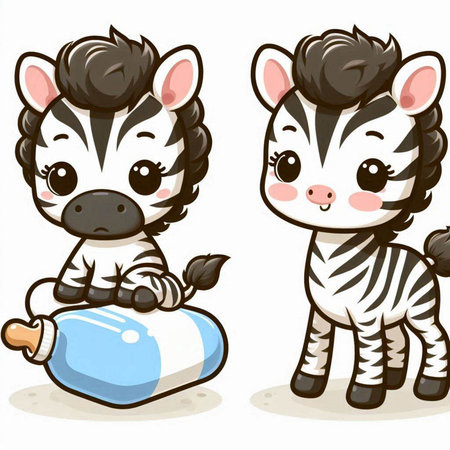Cute cartoon zebra and baby zebra. Vector illustration.のイラスト素材