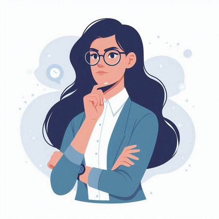 Vector illustration of a young businesswoman in glasses and a jacket.のイラスト素材