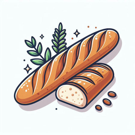 Coffee baguette. Hand drawn vector illustration in cartoon style.のイラスト素材