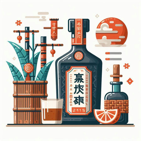 Japanese cuisine. Traditional japanese food and drink. Vector illustrationのイラスト素材