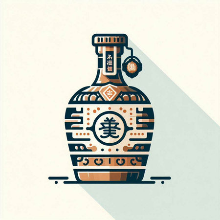 Oriental bottle with hieroglyphs. Vector illustration.のイラスト素材