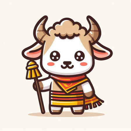Cute cartoon sheep with traditional costume. Vector illustration isolated on white background.のイラスト素材