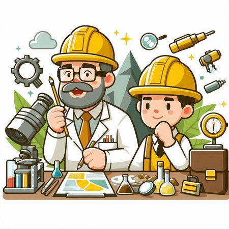 Illustration of a male architect and engineer working on a construction projectのイラスト素材