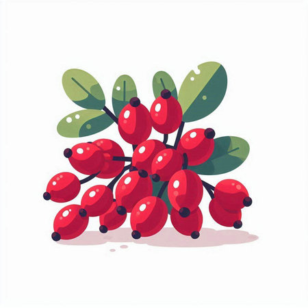 Ripe red berries of dogrose on a white background. Vector illustration.のイラスト素材
