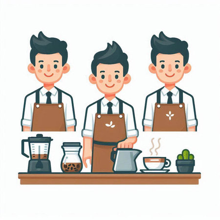 Set of barista in uniform and apron. Vector illustration.のイラスト素材