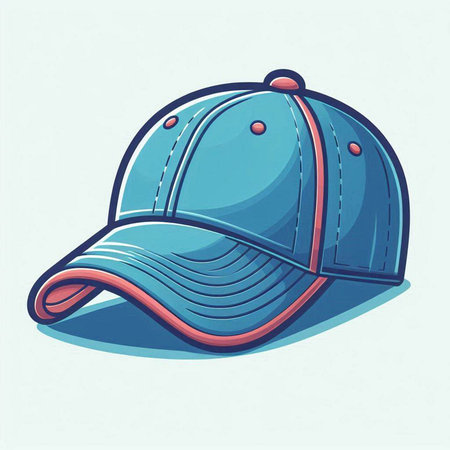 Illustration of a blue baseball cap on a light blue background.のイラスト素材